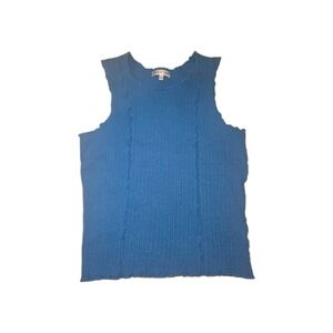 Fitz + Eddi Ribbed Stretch Lettuce Hem Carribean‎ Blue Tank Top Stretch Large